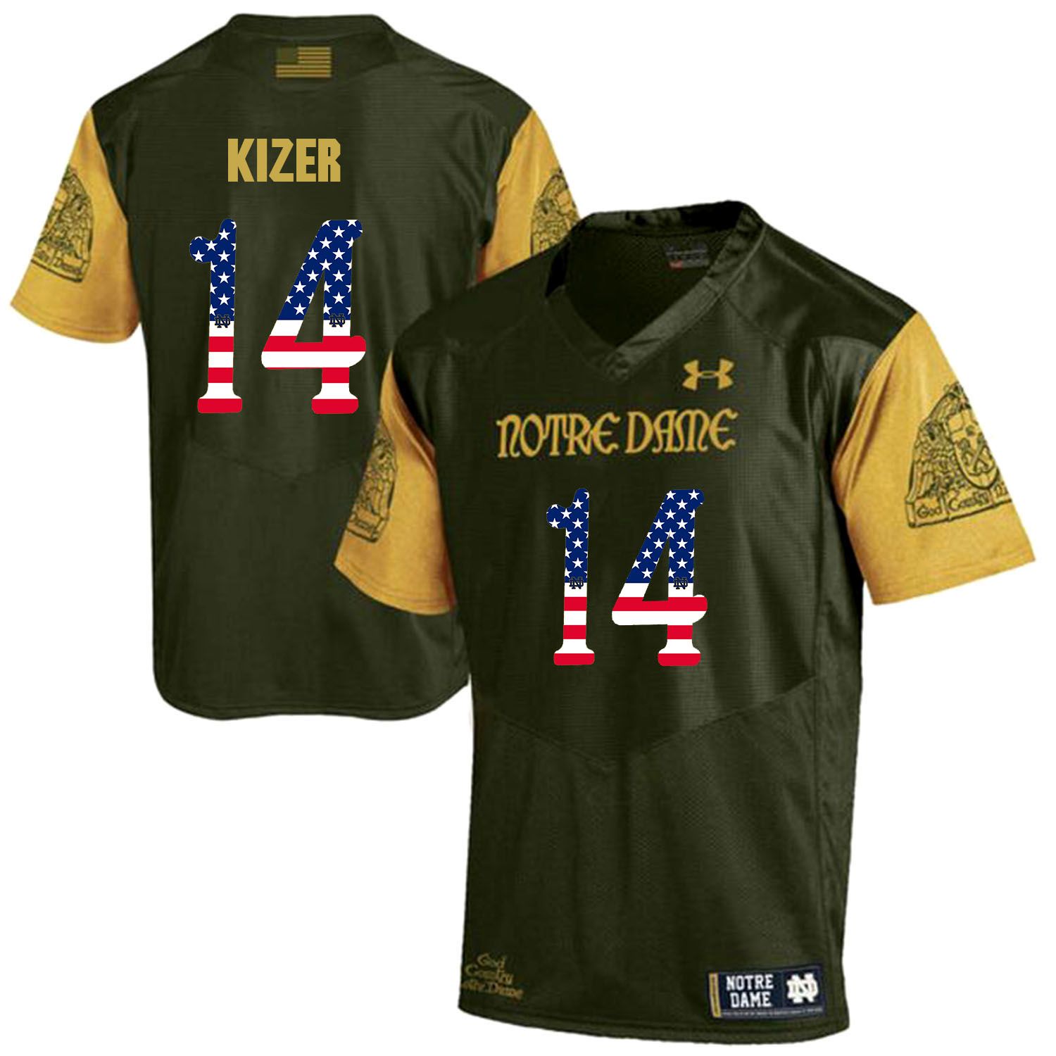 Men Norte Dame Fighting Irish #14 Kizer Green Flag Customized NCAA Jerseys